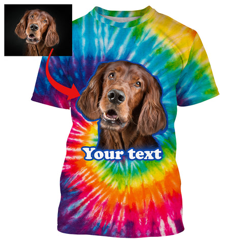 Custom Dog's Photo and Text Tye Die 3D All Over Printed Hoodie, T-shirt, Long sleeve, Personalized Dog Gifts - FSD2813