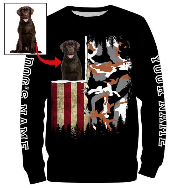 Custom Dog's Photo and Name American flag Camo Full printing Hoodie, T-shirt, Long Sleeve, Personalized Gifts FSD2827