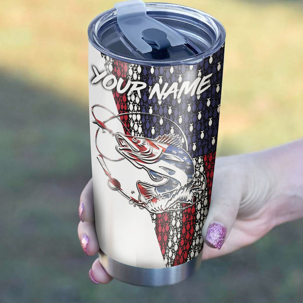 1pc American Flag Walleye Fishing Custom Name Stainless Steel Tumbler Cup - Patriotic Gifts Fishing Gifts for Fisherman FSD2192