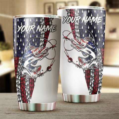 1pc American Flag Walleye Fishing Custom Name Stainless Steel Tumbler Cup - Patriotic Gifts Fishing Gifts for Fisherman FSD2192
