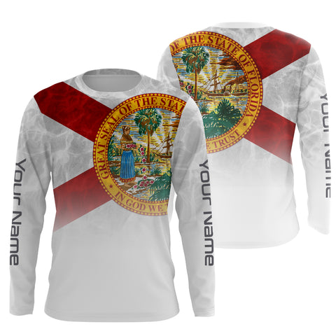 Florida State Flag Performance Shirts, Custom Name Florida Fishing UV Protection Long Sleeve, Fishing Gifts FSD2675