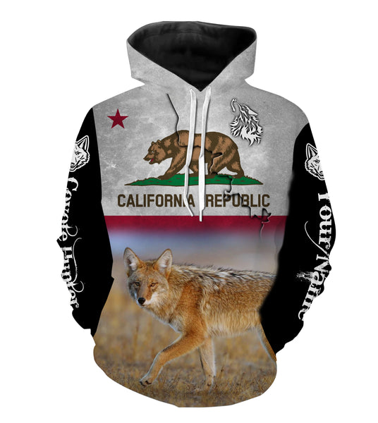 Coyote hunting California flag Custom Name All over Printed Shirts, CA Predator Coyote Hunter Gifts FSD3021