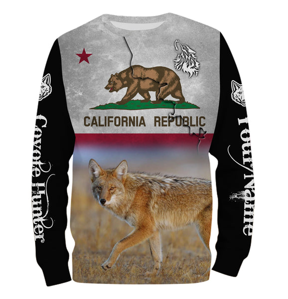 Coyote hunting California flag Custom Name All over Printed Shirts, CA Predator Coyote Hunter Gifts FSD3021