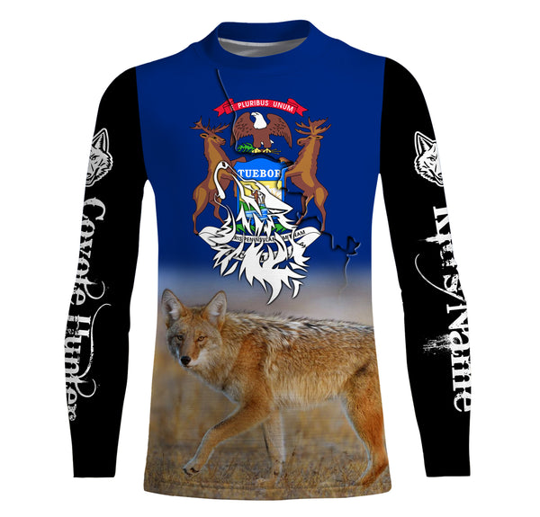 Michigan Coyote Hunting Custom Name 3D All over Printed Shirt, Long Sleeve, Hoodie FSD3022