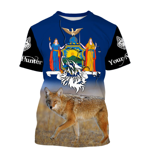 Coyote Hunting NY New York state flag Custom Name 3D All over Printed Shirts, Coyote Hunter Gifts FSD3025