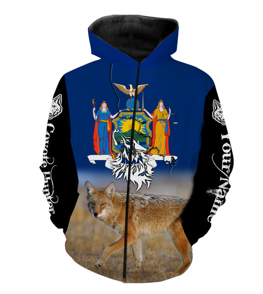 Coyote Hunting NY New York state flag Custom Name 3D All over Printed Shirts, Coyote Hunter Gifts FSD3025