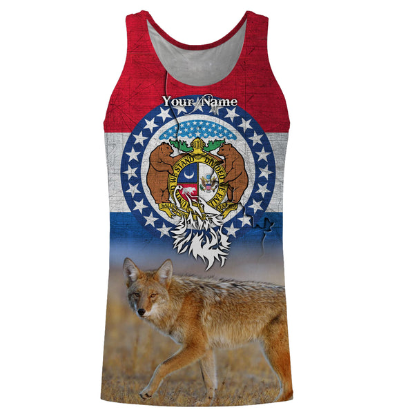 Coyote Hunting Missouri Flag Custom Name 3D All over Printed Shirt, Long Sleeve, Hoodie FSD3028