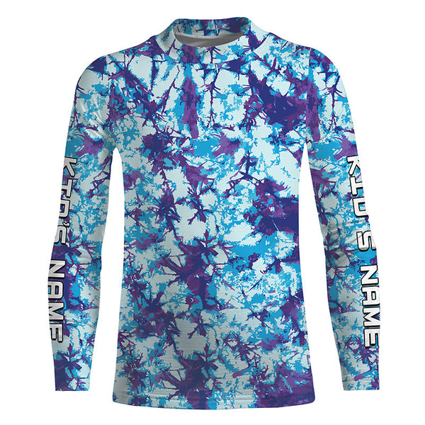 Violet and blue Tie Dye Custom printed Shirt, Blue performance UV protection Fishing shirt FSD3363