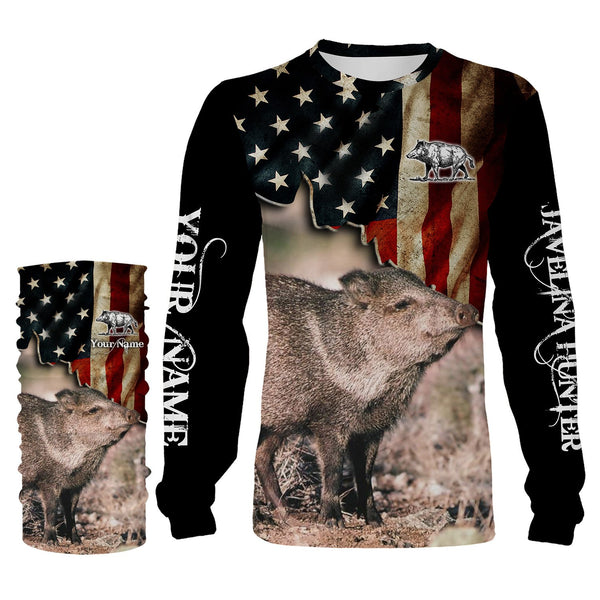 Javelina hunting US Flag custom Name 3D All over print Shirt, Hoodie, Long sleeve - Personalized Hunting clothes for Men, Women and Kid - FSD861