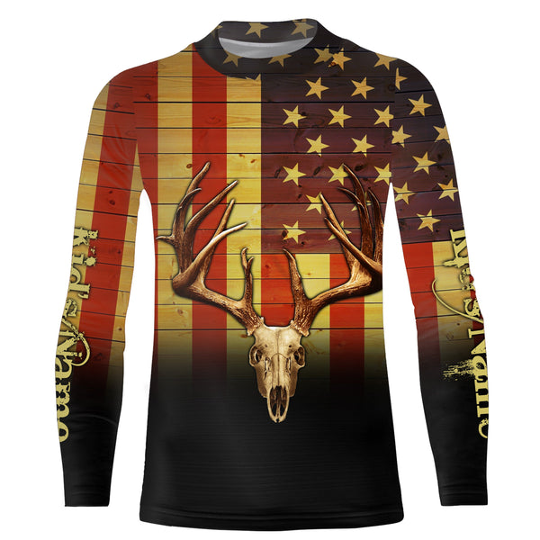 Deer Skull American flag Patriotic Retro Vintage Custom Name all over print shirts, Personalized Gifts FSD3197