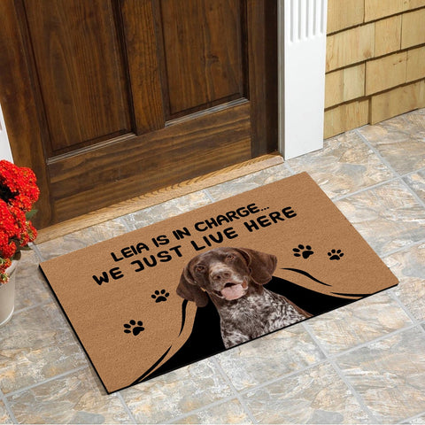 Custom German Shorthaired Pointer Dogs Name and Photo Doormat Pet is in Charge We Just Live Here Funny Door Mat Personalized gift FSD1559