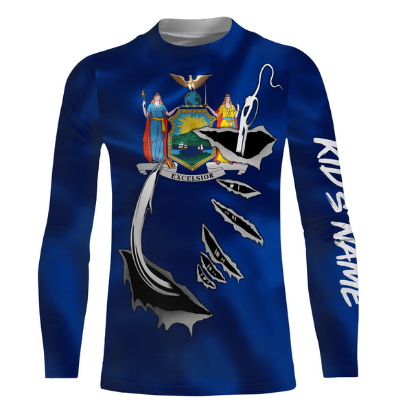 New York Flag 3D Fish Hook UV Protection Custom Long Sleeve performance Fishing Shirts UPF 30+ - IPHW500