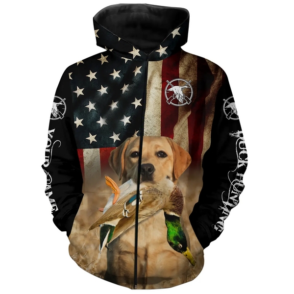 Personalized Labrador Retriever Duck Hunting Dogs American flag Shirts, yellow Labs Bird dog FSD3866