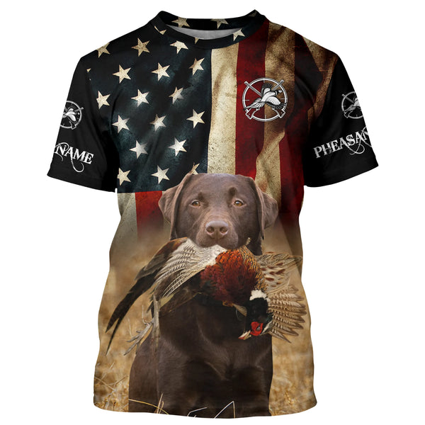Best Pheasant hunting dogs chocolate Labrador Retriever American flag 3D All over printed Shirts FSD3872