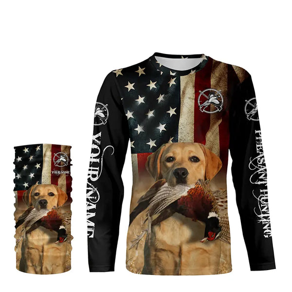 Good bird dogs yellow Labrador Retriever Pheasant Hunting American flag 3D all over printed Shirts FSD3873