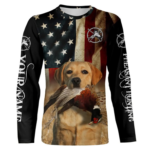 Good bird dogs yellow Labrador Retriever Pheasant Hunting American flag 3D all over printed Shirts FSD3873
