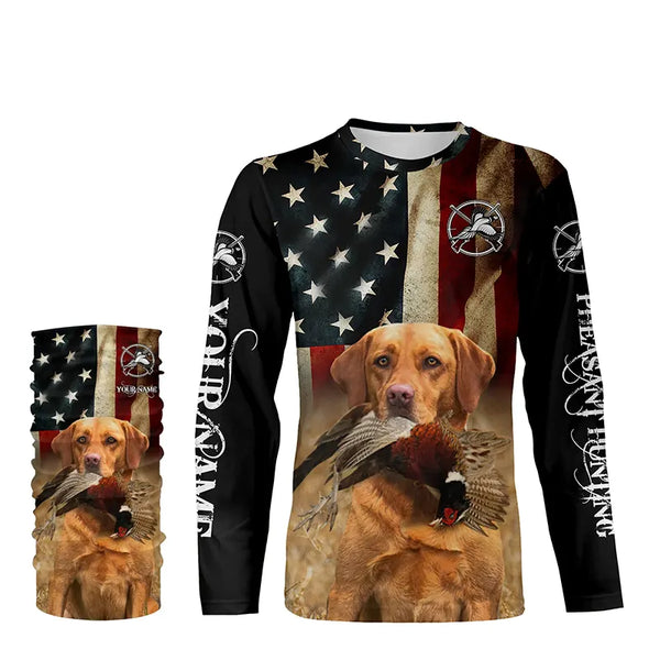 Bird dog Labs Fox red Labrador Retriever Pheasant Hunting American flag 3D all over print Shirts FSD3875