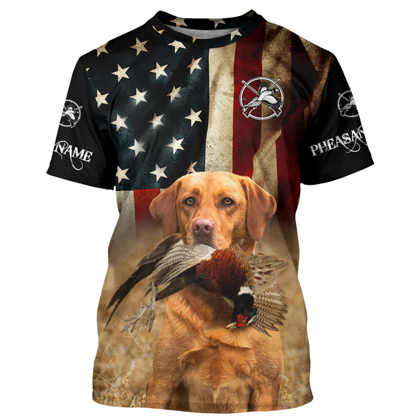 Bird dog Labs Fox red Labrador Retriever Pheasant Hunting American flag 3D all over print Shirts FSD3875