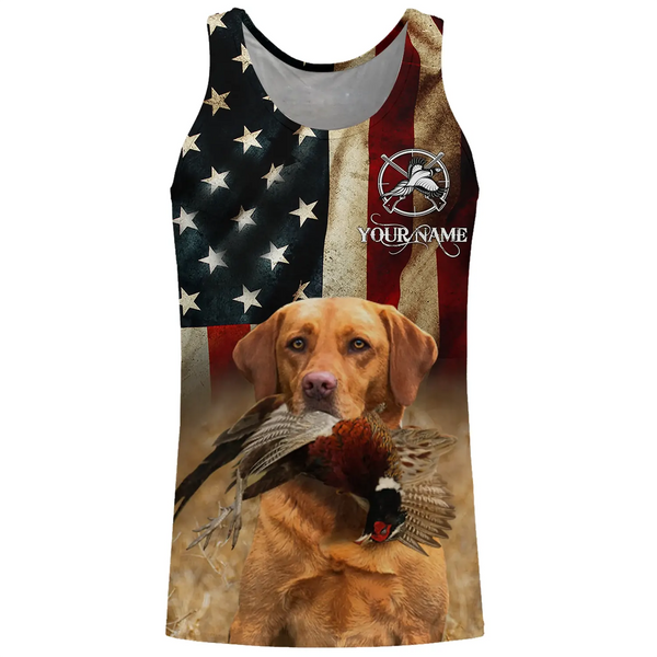 Bird dog Labs Fox red Labrador Retriever Pheasant Hunting American flag 3D all over print Shirts FSD3875