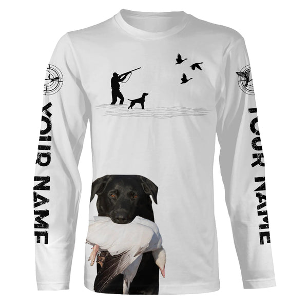 Snow Goose Hunting Clothes with dog Black Labs white Shirts Hoodie, Personalized waterfowl clothes FSD3912