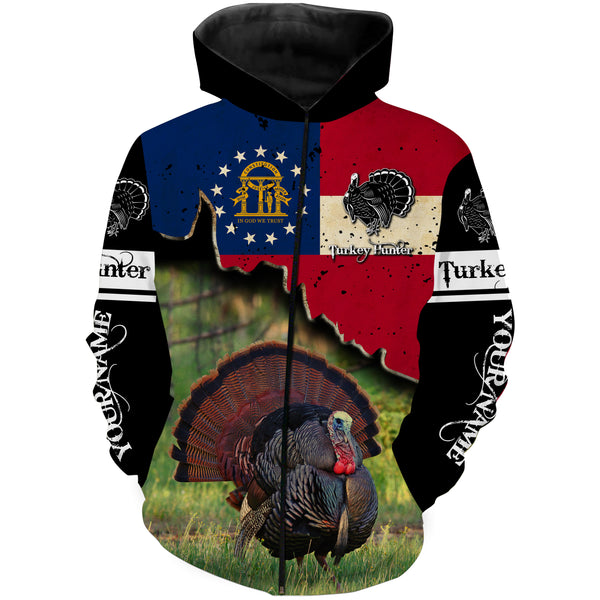Turkey Hunting Georgia State flag Custom Name All over printed Shirts, Turkey Hunting Gifts FSD3015