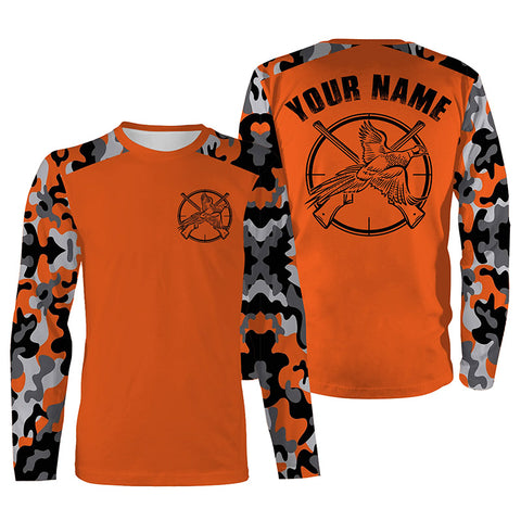 Custom Name Pheasant Hunting Camouflage Orange Performance hunting Shirt, Upland hunting clothing FSD3982