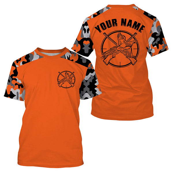 Custom Name Pheasant Hunting Camouflage Orange Performance hunting Shirt, Upland hunting clothing FSD3982