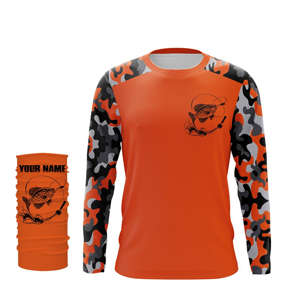 Custom Name Crappie Fishing Camouflage Orange Performance Fishing Shirt, Crappie Fishing Jerseys FSD2476