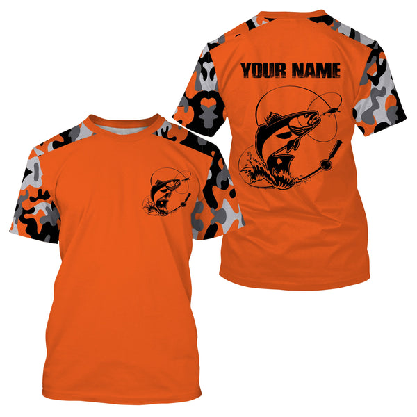 Custom Name Redfish Fishing Camouflage Orange Performance Fishing Shirt, Redfish Fishing Jerseys FSD2477