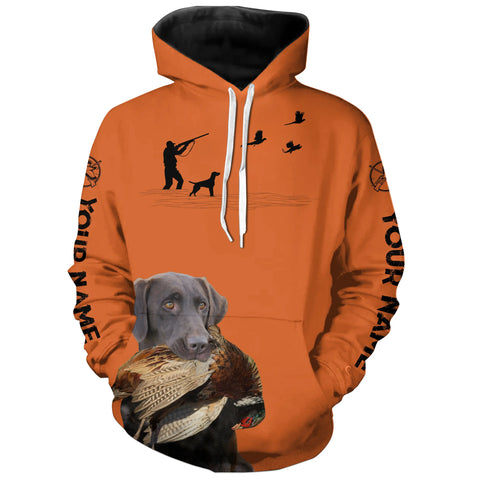 Chocolate Labs Pheasant Hunting custom name orange Shirts for Pheasant Hunters FSD3916