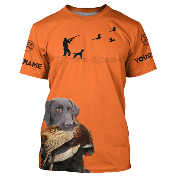 Chocolate Labs Pheasant Hunting custom name orange Shirts for Pheasant Hunters FSD3916