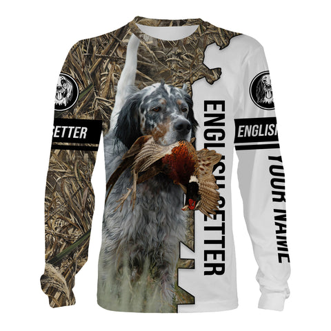 English Setter Hunting Bird Dog Pheasant Custom Name All over printed Shirts, Pheasant hunting Gift FSD2886