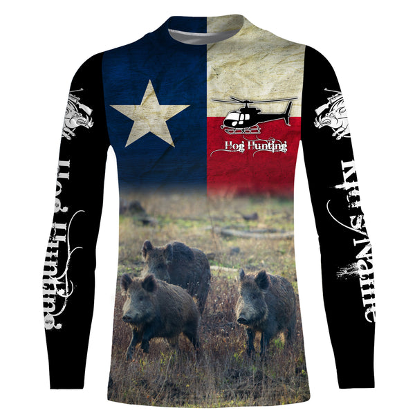 Helicopter Hog Hunting Texas Flag Custom Name 3D All over printed Shirts, Personalized Hunting Gifts FSD3067