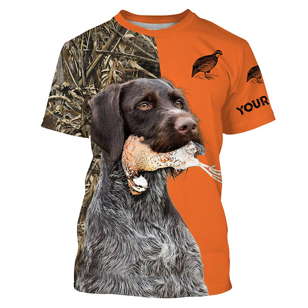 Quail hunting with German Wirehaired Pointer Bird hunting shirts, Pointing dog hunting gifts FSD3735