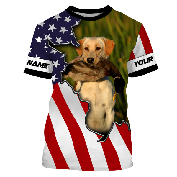 Duck Hunting with Yellow Labrador American Flag Custom Name 3D Full printing Shirts FSD2895