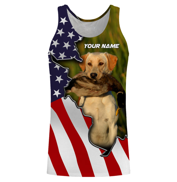 Duck Hunting with Yellow Labrador American Flag Custom Name 3D Full printing Shirts FSD2895