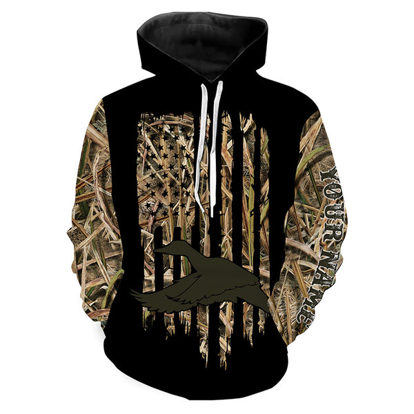 Duck Hunting Waterfowl Camo American flag Customize Name 3D All Over Printed Shirts, Duck Hunting Gifts FSD3379