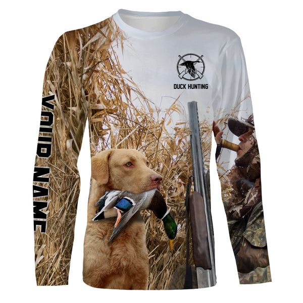 Duck hunting with Dog Chesapeake Bay Retriever Custom Name All over print Shirt, Duck hunting gifts FSD4011