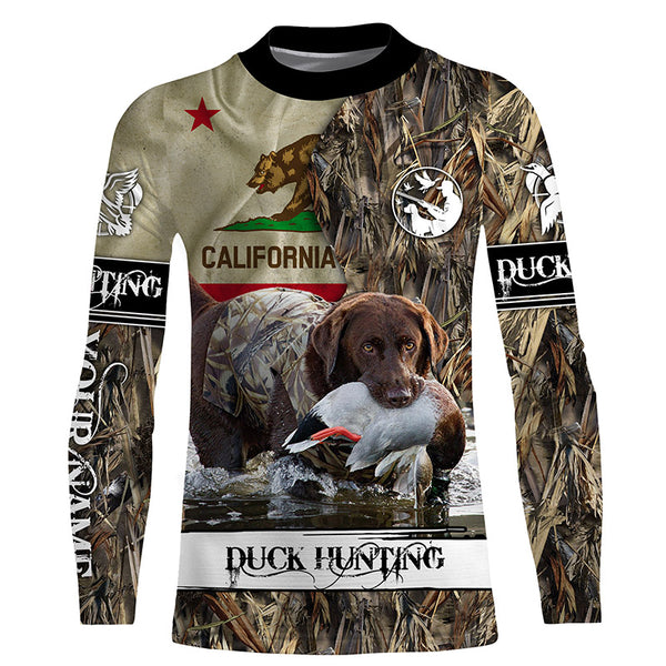 CA California Duck Hunting dog Chocolate Lab Retriever Custom 3D Shirts, CA Duck hunting gifts FSD3380
