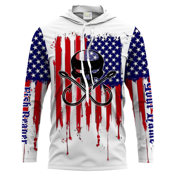 Fishing Hooks Skull Fish Reaper American Flag UV Protection Shirts, Patriotic Fishing Apparel - Personalized Gifts  FSD2258