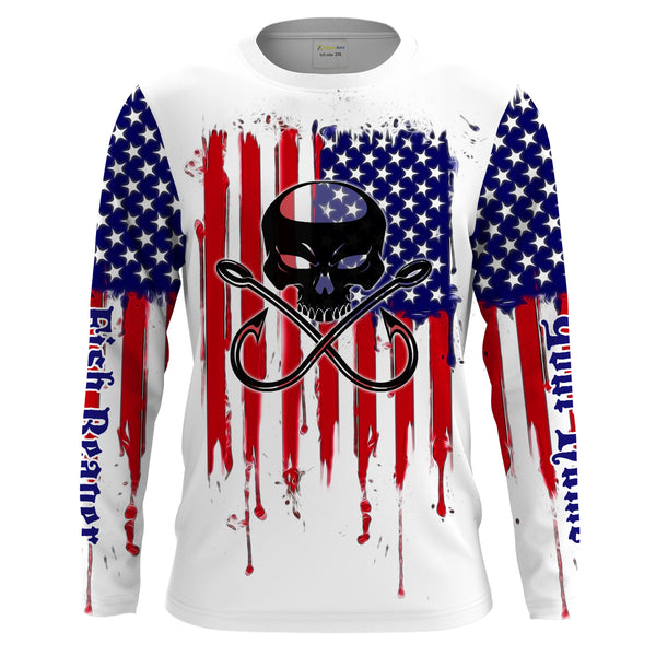 Fishing Hooks Skull Fish Reaper American Flag UV Protection Shirts, Patriotic Fishing Apparel - Personalized Gifts  FSD2258