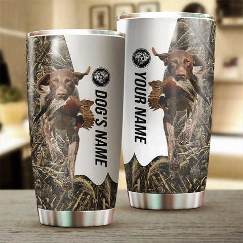 Pheasant hunting with German Shorthaired Pointer Dog Custom Name Stainless Steel Tumbler Cup FSD3760