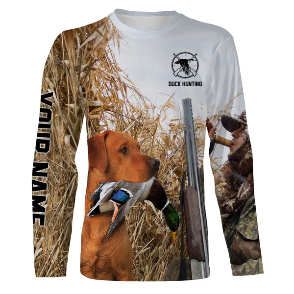 Duck hunting with Dog Fox Red Labs Custom Name All over print Shirts, Duck hunting gifts FSD4015