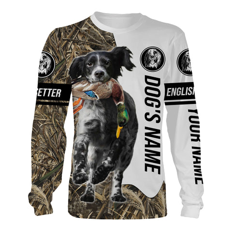 Duck Hunting with Llewellin English setter dog (blue belton) Custom Name Camo Full Printing Shirts, Personalized Hunting gift - FSD2781