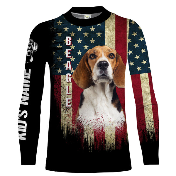 Beagle hunting dog American flag custom name 3D Full printing Hoodie, Long sleeve Shirts FSD1686