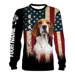 Beagle hunting dog American flag custom name 3D Full printing Hoodie, Long sleeve Shirts FSD1686