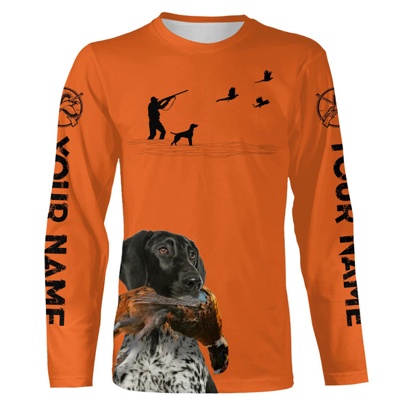 Black German Shorthaired Pointer Dog Pheasant Hunting Custom name Orange Shirts for Upland hunters FSD3958