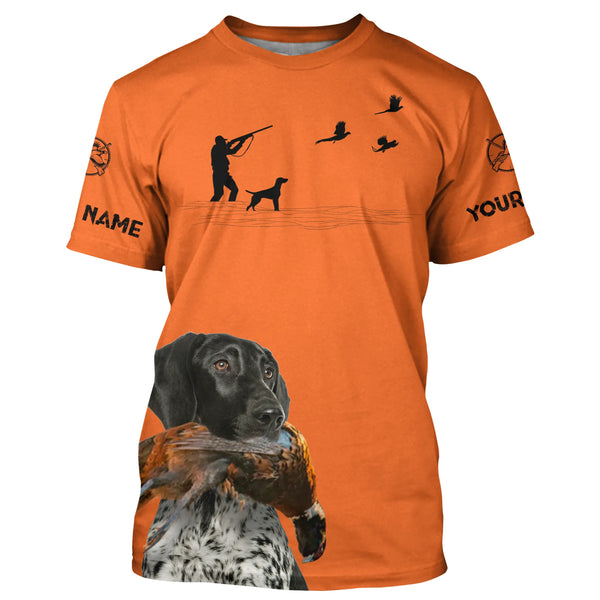 Black German Shorthaired Pointer Dog Pheasant Hunting Custom name Orange Shirts for Upland hunters FSD3958