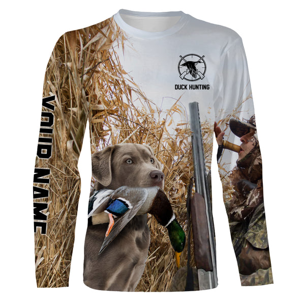 Duck hunting with Dog Silver Labs Custom Name All over print Shirts, Duck hunting gifts FSD4020