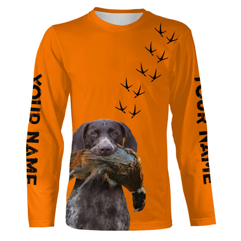 Pointing Dogs Breeds Pheasant Hunting Custom Name Blaze Orange Long Sleeve Shirts for Bird Hunter FSD4018